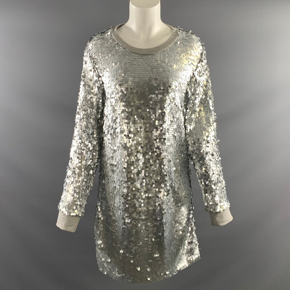 NORMA KAMALI Size S Silver Polyester Sequined Crew Neck Pullover